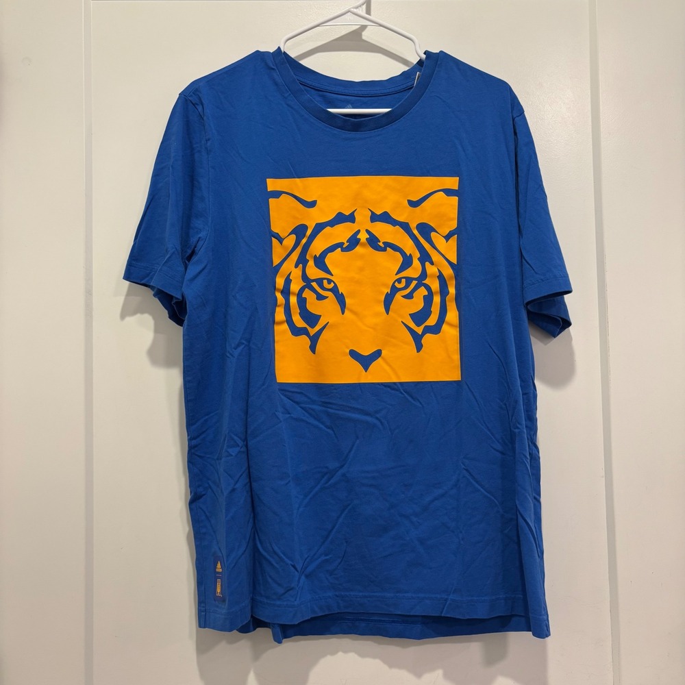 Adidas Tigres UANL Soccer Graphic T-Shirt Mens Large Blue Orange Tiger Head Tee